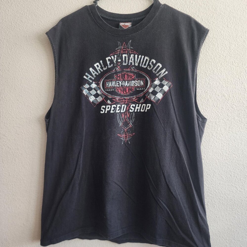 Harley-Davidson Shirt Mens Large Sleeveless Speed Shop Great Lakes Michigan